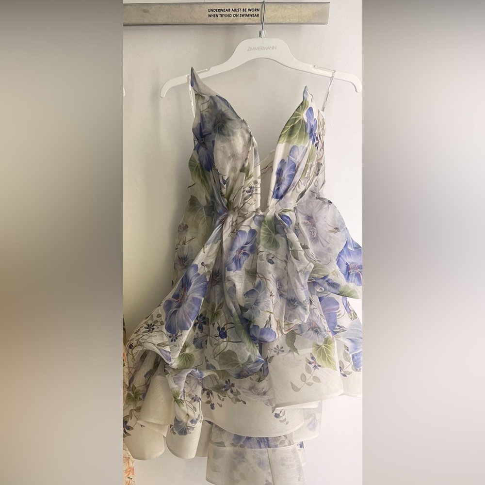 Zimmermann Natura Draped Mini Blue Floral Dress AU 0